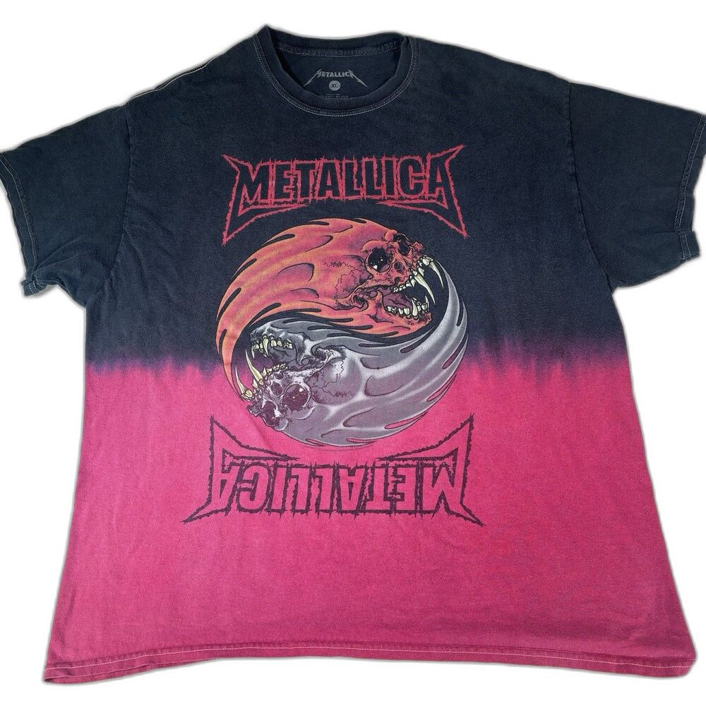 Metallica Shirt Mens XL Pushed Red Black Yin Yang Metal Skull Death Magnetic Dye
